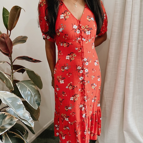 Anthropologie Red Floral Midi Dress - Picture 3 of 5